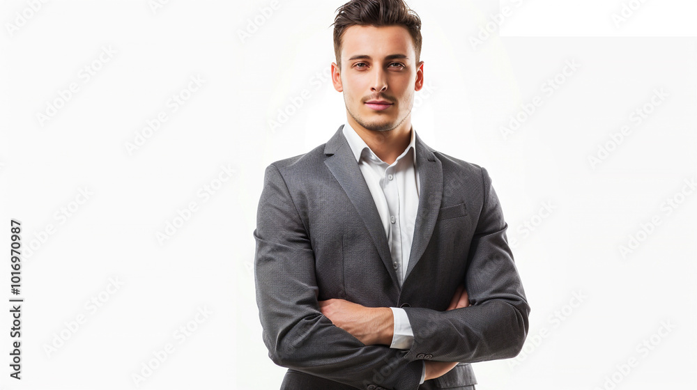 Sticker Stylish Men's Portrait, Confident, Lively and Trendy in Modern Fashion and business attire isolated on white background