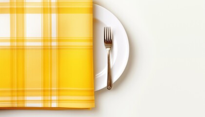 plate and cutlery with yellow check napkin