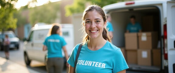 Smiling Volunteer Woman - Charity and Donation - Non-profit Organization