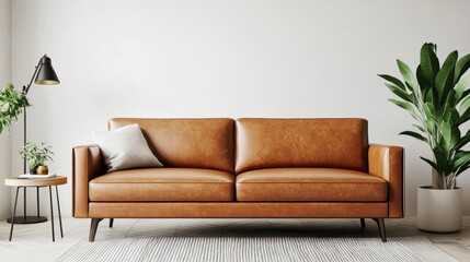Modern Leather Sofa in Minimalist Living Room