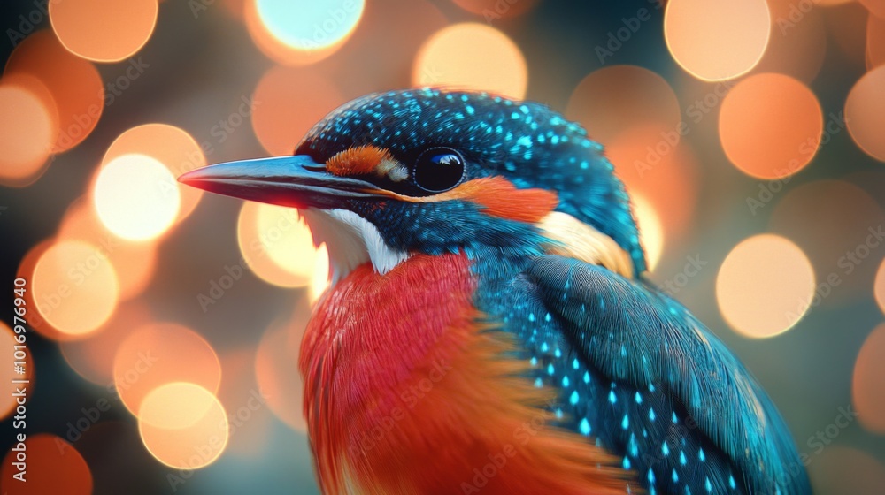 Poster colorful bird portrait with bokeh background