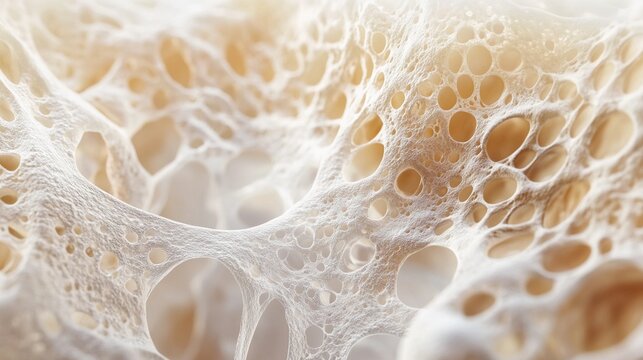 close-up of collagen fibers, detailed microscopic view of fibrous protein structure, intricate network, dense and elastic, smooth texture, biological material