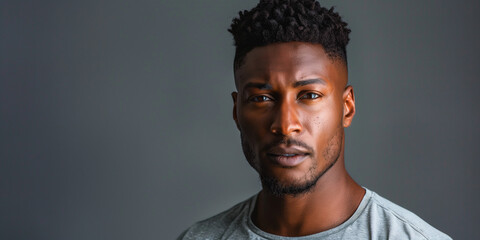 Obraz premium Confident Young Man with Stylish Hair Against a Neutral Background