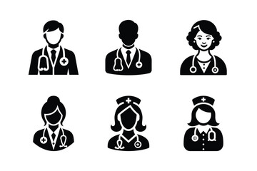 Healers in Silhouette Doctor And Nurse Icons.