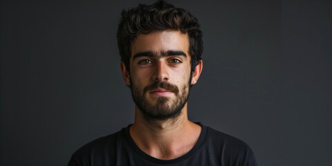 Fototapeta premium Portrait of a Young Man with a Beard Against a Dark Background