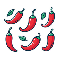 Set of a red chili pepper with a green stem
