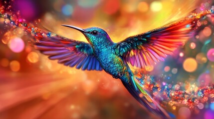 Obraz premium Colorful Hummingbird in Vibrant Abstract Background