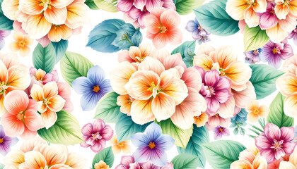 Fototapeta premium Watercolor vintage seamless pattern with inflorescence flowers hydrangea. Floral illustration for textile, wrapping paper or wallpapers isolated with white highlights, png
