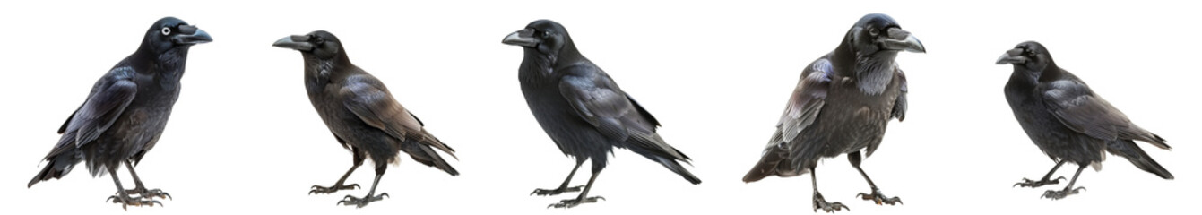 Close-up of crow bird in studio light, isolated on transparent background, generative AI