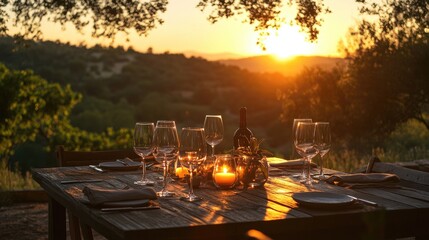 Elegant Outdoor Dining Scene at Sunset