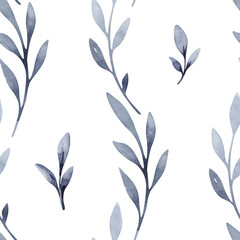 Watercolor floral new year seamless pattern in cute childish style, colored christmas background, hand painting print with abstract flowers, leaves and plants, design texture