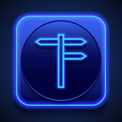 Direction road simple icon. Flat design. Blue neon style on button. With shadow