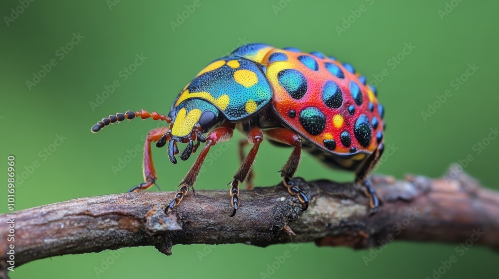 Poster Colorful Beetle on Branch with Vibrant Patterns