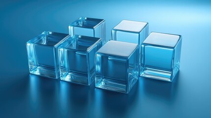 Obraz premium Blue Crystal Blocks: Futuristic Design with 3D Perspective and Clear Geometric Shapes