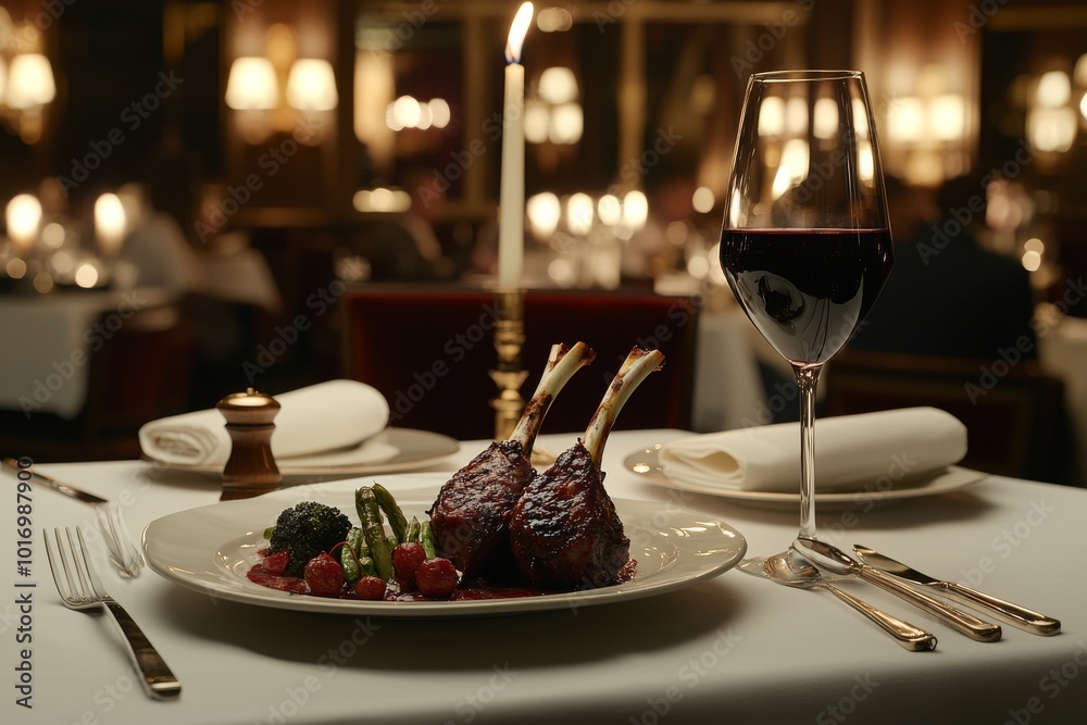 Wall mural dining at the hotel's restaurant, stock photo