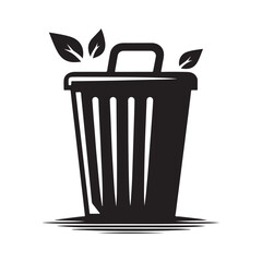 Wastebasket silhouette vector art illustration black color white background