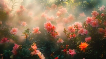 Soft Pink Flowers in a Dreamy Forest Setting