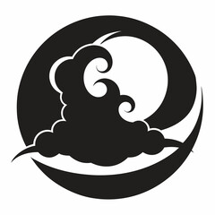 Abstract Moon Surrounded by Flowing Clouds with Smooth Curves for Decorative Art