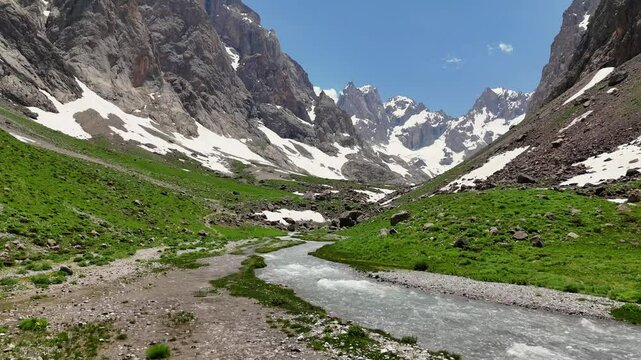 Stream water of Snows of Mountains 4K Stock Video