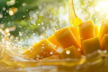 Fresh mango splash in sunlight
