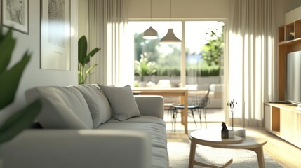 Fototapeta premium Cozy Living Room with Natural Light and Modern Decor