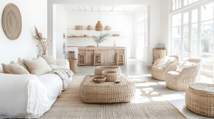 Obraz premium Serene Natural Living Room with Neutral Decor