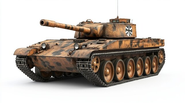Legendary heavy German Tiger tank from WWII, isolated on white background, 3d render