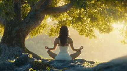 Tranquil Meditation Under a Lush Tree Canopy