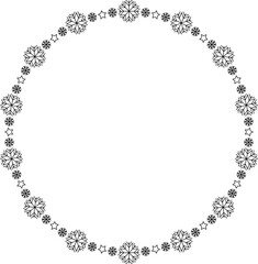 Snowflake circle frame. Winter snowflake round border.