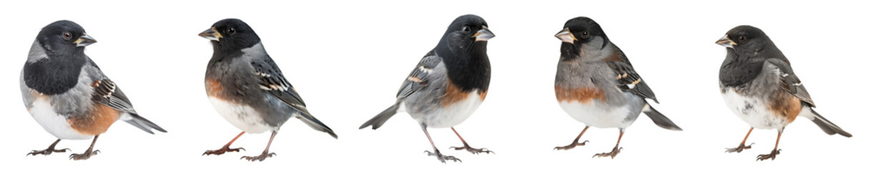 Fototapeta premium Close-up of dark-eyed junco bird isolated on transparent background, generative AI