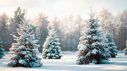snow covered pine trees winter forest