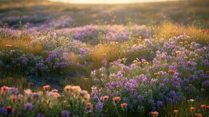 Obraz premium Vibrant Meadow of Wildflowers at Sunrise