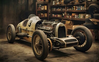 Canvas prints Old racing car inside a garage