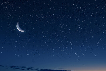 A moon is shining in the night sky