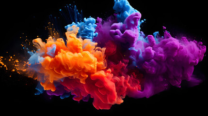 Fototapeta premium Spectacular Color Explosion: Vivid Clouds of Pigments Against Black Background