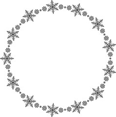 Snowflake circle frame. Winter snowflake round border.