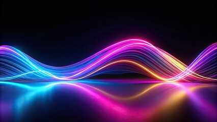 abstract neon wave pattern on black futuristic background