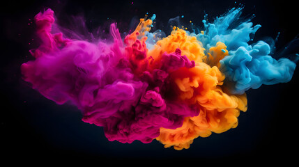 Vibrant Color Explosion: Abstract Cloud of Colorful Pigments on Black Background