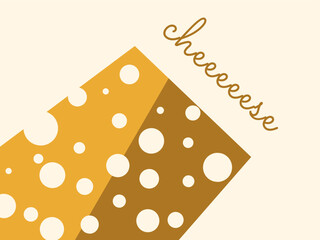 Cheese with holes. Fermented milk products, milk, farming. Healthy food. Vector illustration
