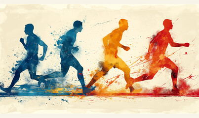 Illustration of running people, football players, on a white background. Sports concept.