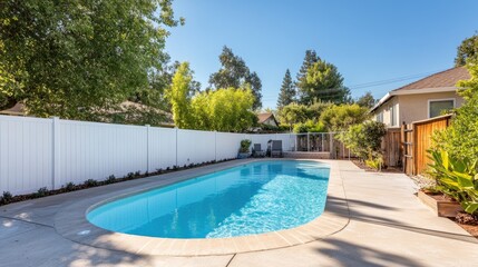 Serene Backyard Pool Surrounded by Lush Greenery