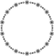Snowflake circle frame. Winter snowflake round border.
