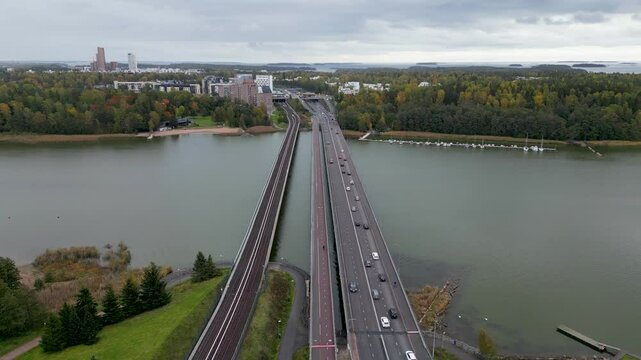 aerial view of Puotilan silta, or Puotila Bridge, would show its location in the Puotila area of eastern Helsinki, Finland.