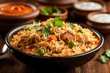 Biryani on a Plate Garnished with Cilantro | Flavourful and Aromatic Indian Rice Dish Served Fresh