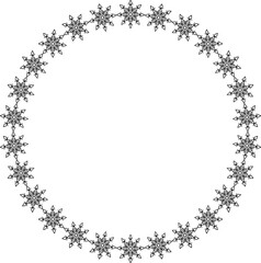 Snowflake circle frame. Winter snowflake round border.