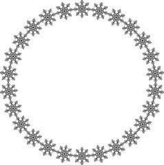 Snowflake circle frame. Winter snowflake round border.