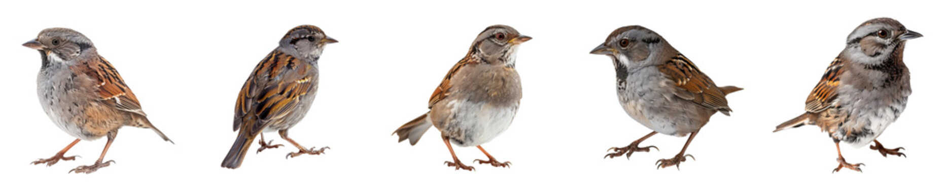 Close-up of  dunnock bird in studio light, isolated on transparent background, generative AI
