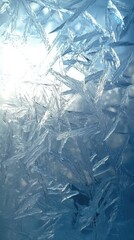 Obraz premium Elegant frosted window with intricate geometric ice patterns reflecting soft winter light