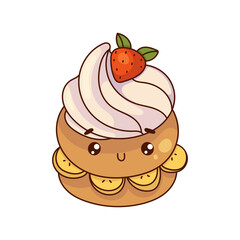 Kawaii food cartoon of cupcakes illustration. vector icon of cute Japanese doodle style for kid product, sticker, shirt, wallpaper, card