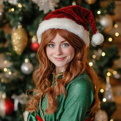 Christmas Elf in Festive Green and Red Costumes. AI generated image